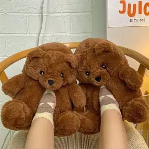 [하프클럽/]대왕 곰돌이 털 슬리퍼 실내화/곰털 곰슬리퍼 겨울 룸