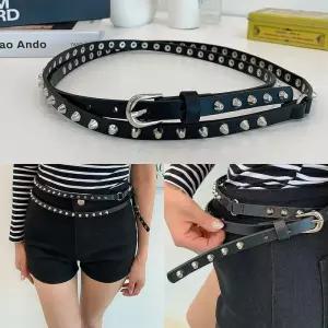 [룽스]실버 여성 허리수선 허리띠 찡 포인트 가죽