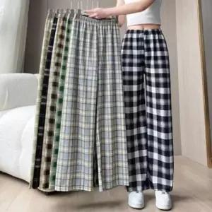 [라일리여성의류] Rly bns 홈웨어 와이드바지 고무줄 밴딩 체크무늬