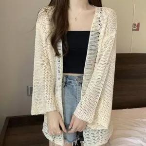 노버튼 그물 니트 얇은 시스루 가디건 그물시스루가디건