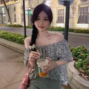 블라우스 플라워 여리여리 오프숄더 프릴 잔꽃 밴딩