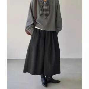 간절기룩 플리츠 모임룩 미디롱스커트 밴딩 하이웨이스트 주름 튤립 버터모네 도톰스