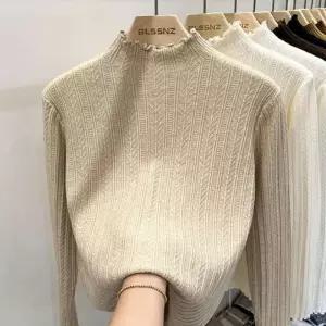 여성 프릴 스타일 넥 하프넥 니트 반목 티셔츠 반폴라 슬림핏