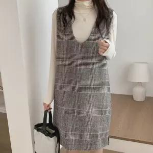 여성 H라인 민소매 가을 데이트룩 원피스 체크 겨울 미니 봄