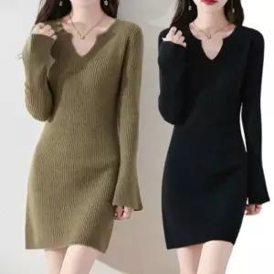 브이넥 원피스 골지 니트 가을 겨울