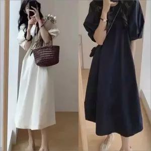 여자 퍼프소매 롱원피스 데일리 하객룩 반팔 꾸안꾸 여름 5컬러