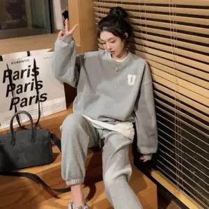 여성 기모 맨투맨 트레이닝세트 캐주얼 조거팬츠 2컬러 겨울