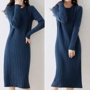 4color 미디 겨울 니트 골지 라운드넥 이너 원피스