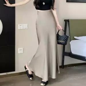 플레어스커트 여자 하이웨스트 스타일 유광 슬림 라인 롱 스커트