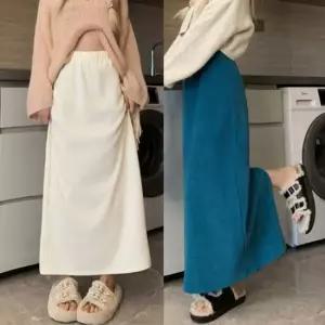 여성 골지 기모 뒷트임 밴딩 롱스커트 1P 겨울 치마 H라인롱치마