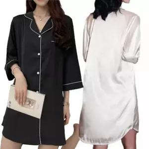 7부냉감 셔츠 잠옷 7부실크잠옷 여름홈웨어 원피스 카라넥