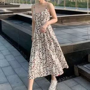 배색소매원피스 플라워 여름휴가철코디 여름데일리 (WFKHL98)