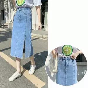 여자 스커트 치마 롱 옆트임 연청 H라인 청치마 데님 WFLQ83S