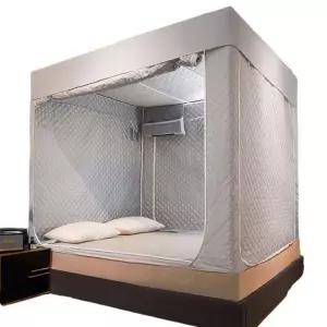 침대 보온 방한 90x190x110cm 그레이기본형면보온+지지대 방음 가정 텐트 노래