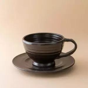이천도자기 옹기 주름 커피잔 받침 세트 250ml 찻잔 다도세트 전통찻잔 차도구 휴대용다기세트 부부선물
