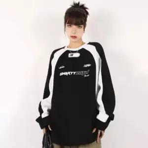 스포티 라운드넥 배색 맨투맨 풋볼 여자 티셔츠 WFLQ8F5