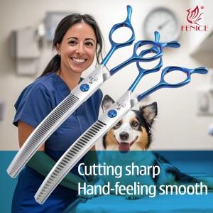 페니체 BSL 6.5/7.0인치 블루 핸들 강아지 미호환  곡선형 청커/씬커 가위 살롱  가정호환  날카로운 헤어