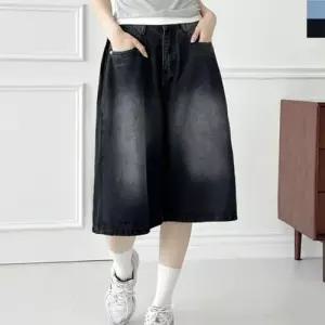 여성 핀턱 밴딩 데님 하프 팬츠 1P 청반바지 캐주얼 WFLQNKW