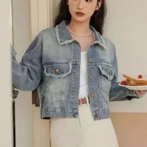 빈티지 청 청자켓 기장 청자켓 여자 카라비너 WFLQVNP