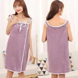 여성용 부드러운 극세사 가운 리본 샤워가운 편안한 수면 (WFKJHOP)