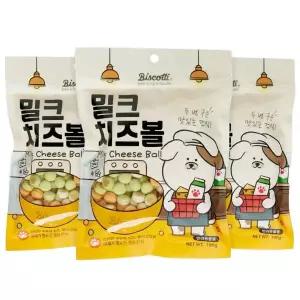 비스코티 펫푸드 더주스 강아지 비스켓 쿠키 간식 밀크치즈볼 160g 3개