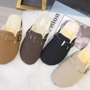 Rly 여성 겨울 스웨이드 코르크 털 신발 슬리퍼 기모