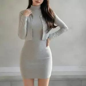 [하프클럽/]여성 일상 데이트룩 여리핏 미니드레스 가디건 세트