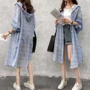 [하프클럽/]넬룬 체크 후드 롱 셔츠