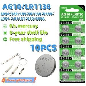 대용량 10PCS 1.5V AG10 LR1130 LR54 389 189 버튼 코인 셀 배터리 자동차 바람 휠 장난감 시계 계산기