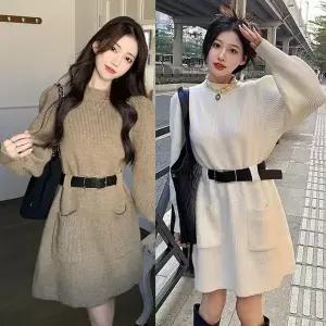 [하프클럽/](스타일하우스) 원피스 OPS 벨마 포켓 하프넥 미니원피스 벨트포