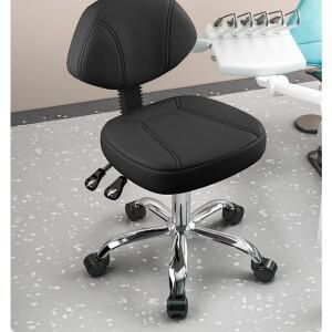 높이 조절이 가능 회전식 바퀴가 달린 안장 의자; 미용실에서 사용하거나 슬라이딩 스툴로 사용하기에 적합