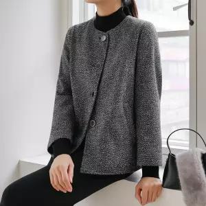 [드리다]드리다 보카시 라운드 노카라 빅사이즈 모직 울 자켓 하객 모임 오피스룩 40-50대 미시 중년여성