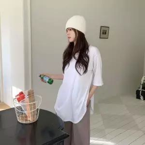 /옷자락 여자 무지 오버핏 5부 반팔 티셔츠