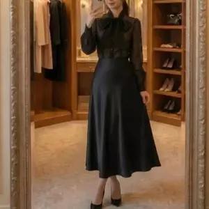 [하프클럽/]여성용 데일리 사무실 스타일 기모 새틴 롱 스커트