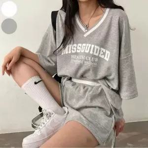 [라일리여성의류] Rly 숏팬츠 반바지 여자 여름 반팔 상하의세트 V넥