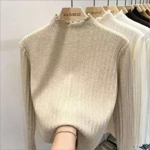 [하프클럽/셀러허브_여성트랜드패션]프릴 반목니트 슬림핏 이너티셔츠 스