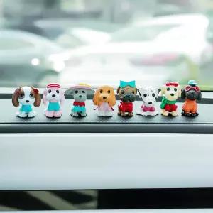 YGMONER 8PCS 미니 강아지 피규어 - 귀여운 자동차 대시보드 장식 인테리어 장식용 케이크 토퍼 홈 오피스