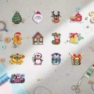 열접착패치 열접착 가방 옷 꾸미기 크리스마스 와펜 패치 13개 세트 열접착패치 자수와펜
