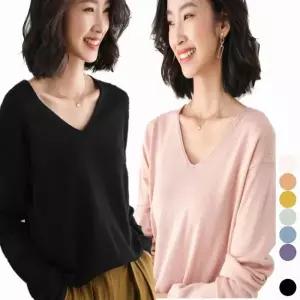 [라일리여성의류] Rly 니트 얇은 기본 브이넥 깔끔한 이너 여자 티셔츠