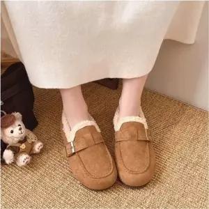 여성 겨울 뽀글이 안감 따뜻한 슬립온 방한화 스웨이드 로퍼 단화 여성슬립온 방한단화