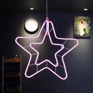 비츠온 LED 이중별 네온플렉스(DC24V) 55CM 무점멸 핑크 in-284811겨울소품 장식전구 크리스마스품 벽장식