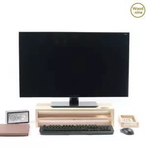우드나인 삼나무 모니터받침대 2단 홀더형원목 선반 모니터 거치 노트북 컴퓨터 수납정리함 데스크 삼선반