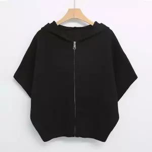 [샵앤] 여성 무지 가오리핏 7부 후드 니트 집업 가디건 DGB-WCD-5106-블랙