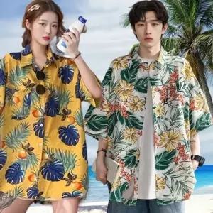남자 여자 커플 하와이안셔츠 오버핏 반팔 알로하 셔츠 여름남방 바캉스 휴양지룩