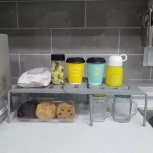 싱크대 길이조절 선반 그레이 하부장정리대 양념통