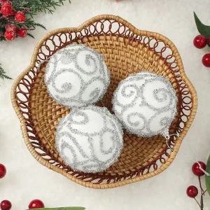 Jdt 실버화이트 장식볼 3p 8cm 반짝이윈드트리액세서리 소품 트리볼 크리스마스 악세사리