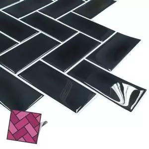 고품질 B월타일스티커 047 검정 갈매기벽돌 DIY타일시트 타일스티...