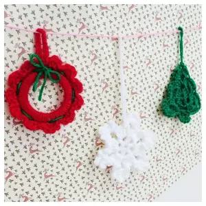 수업교구- 코바늘로 크리스마스 오너먼트 뜨기3종 택1 4인용 올인원구성