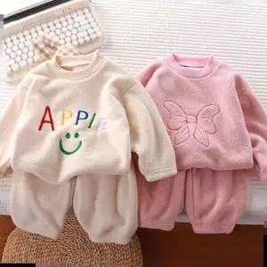 유아동상하복세트 애플리본곰자수 아동 조거 후리스 상하복 205500