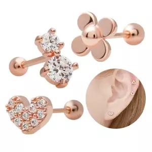 골드핀피어싱 14K 금침 데일리 큐빅 하트 플라워 꽃 피어싱 로즈골드피어싱